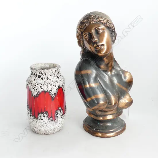 BRASS CLASSICAL BUST H.265mm + WEST GERMAN VASE H.150mm
