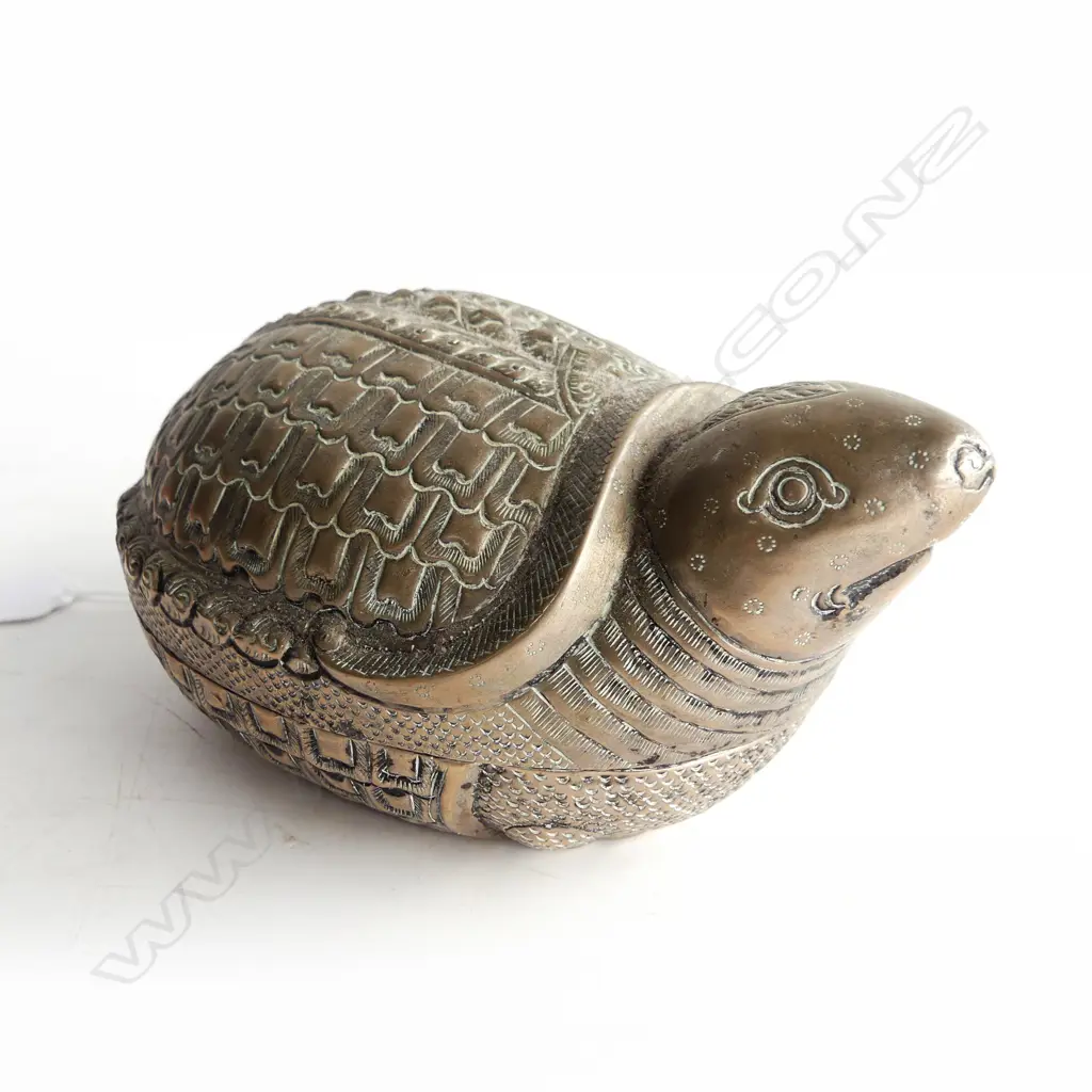 SILVER ON COPPER TURTLE LIDDED CONTAINER L.160mm 162 GRAMS Image 1++