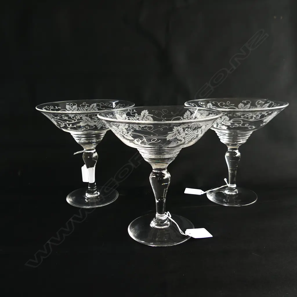 3 STUART CRYSTAL GRAPE ETCHED COMPORTS H170MM Image 1++
