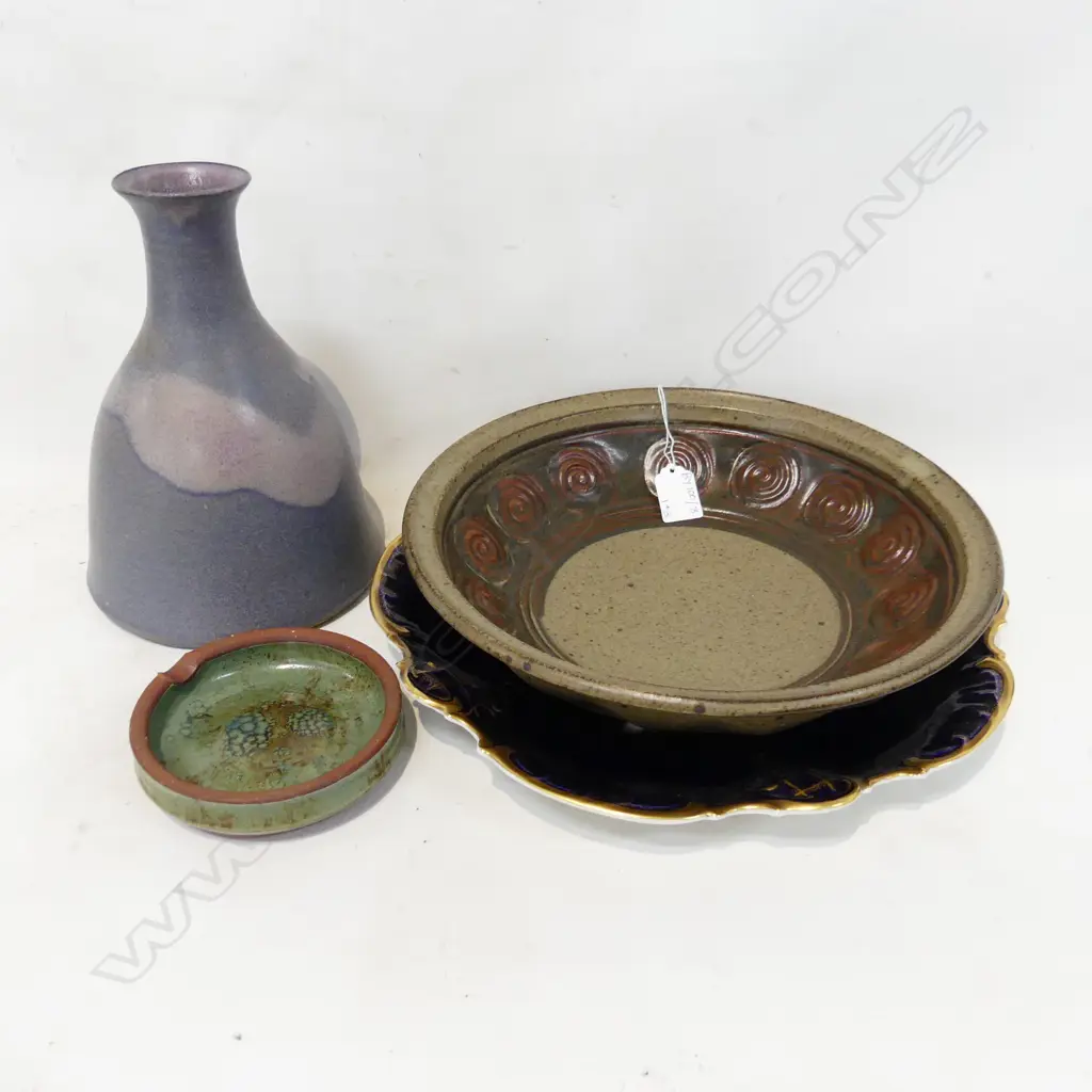 3 PCES STUDIO POTTERY BOWL 300mm dia & VESSEL, DISH + ROSENTHAL PLATE 330mm dia Image 1++