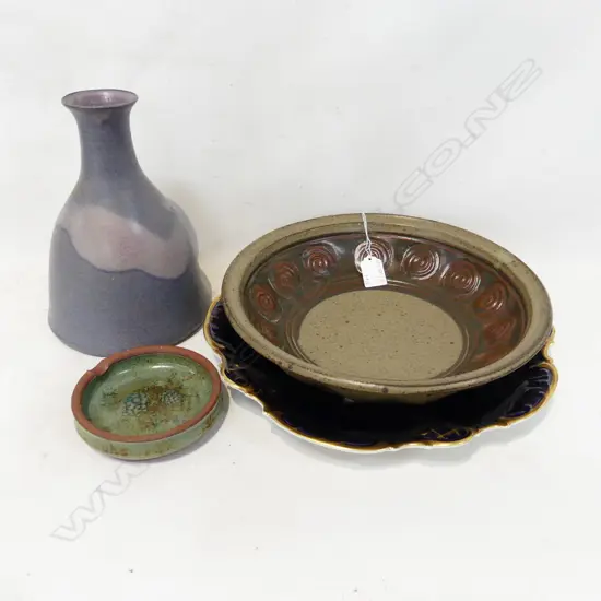 3 PCES STUDIO POTTERY BOWL 300mm dia & VESSEL, DISH + ROSENTHAL PLATE 330mm dia