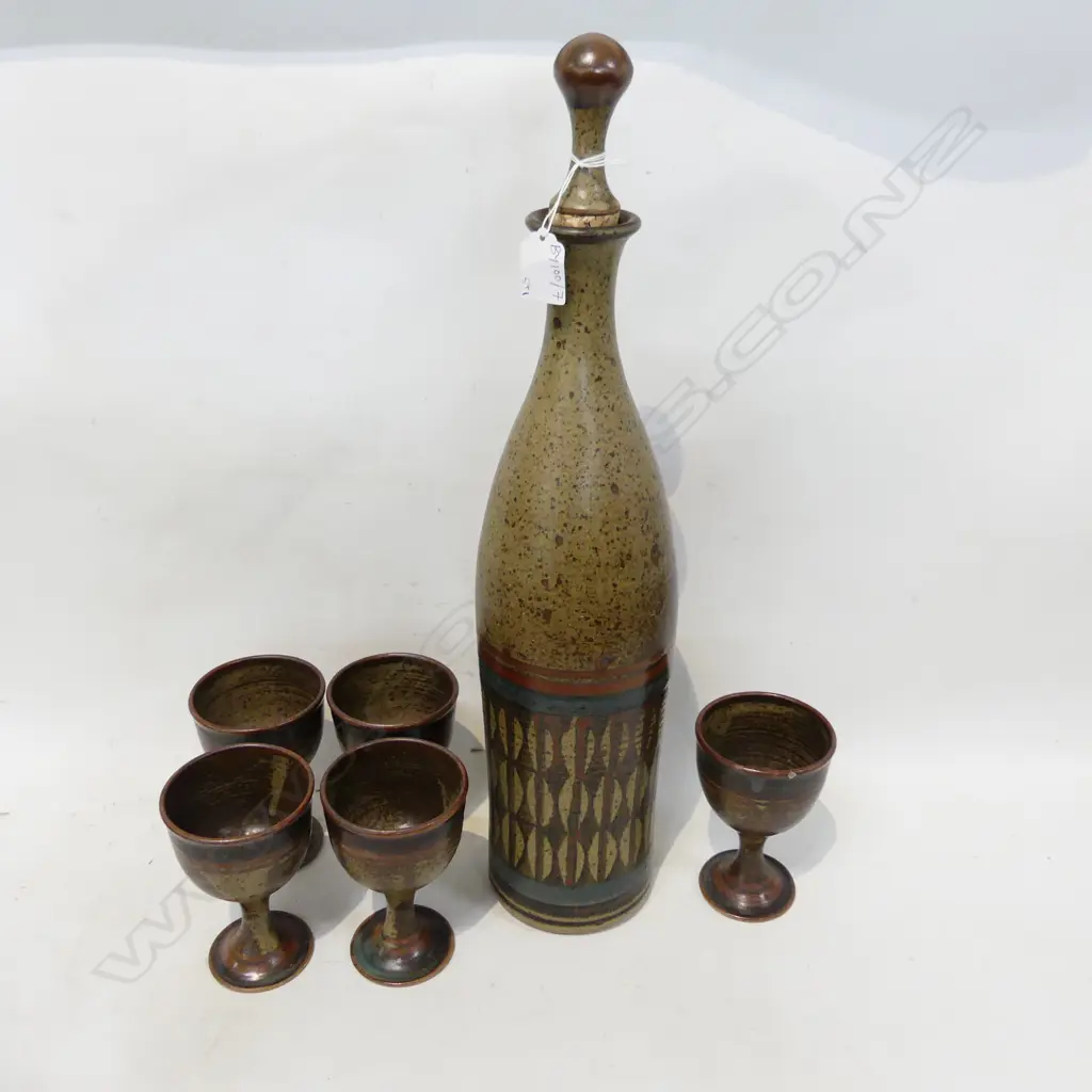 ARNAULD BARRAUD STUDIO POTTERY BOTTLE H.525mm & 5 GOBLETS Image 1++