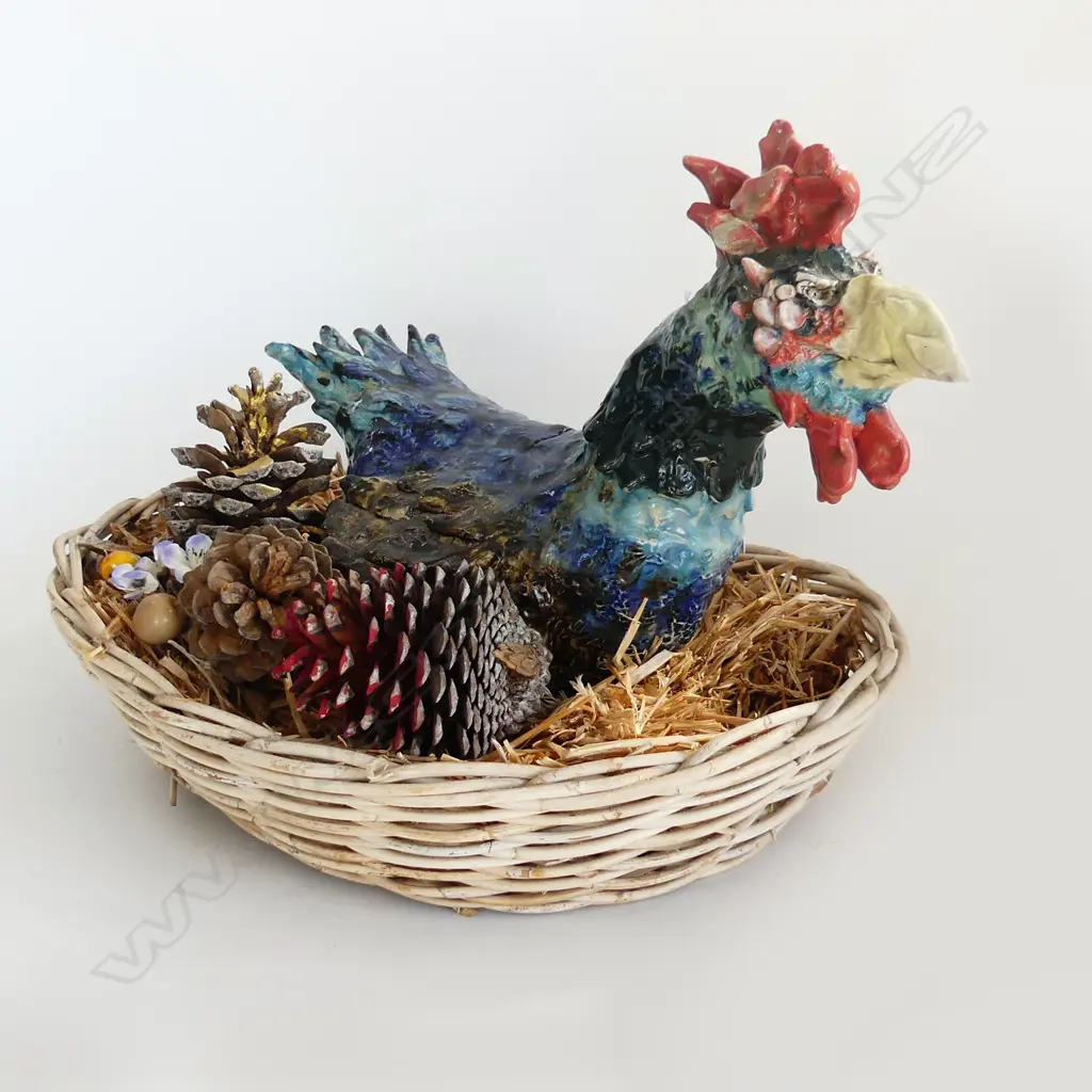 JOHN GREEN LG STUDIO POTTERY CHICKEN ON NEST 'DASTARDLY DORRIS' W.500mm Image 1++