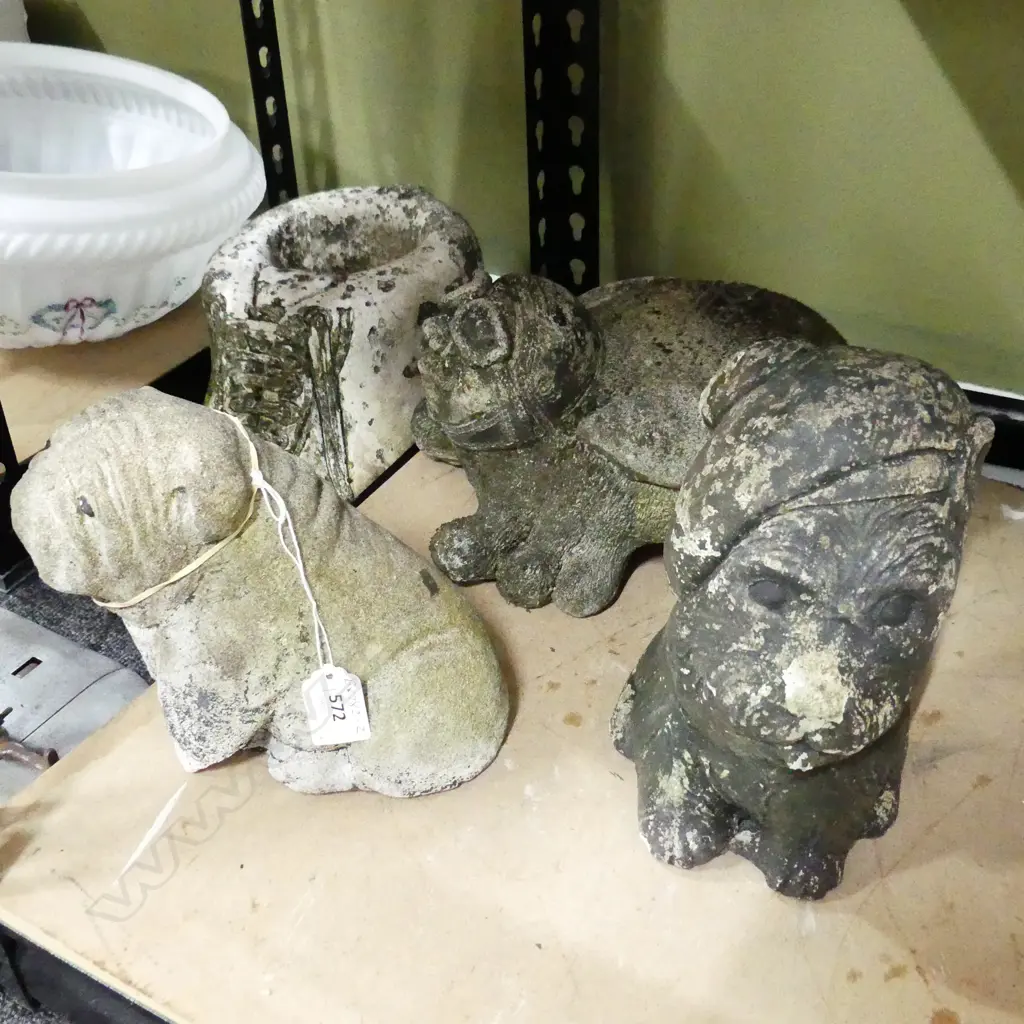 4X CONCRETE GARDEN ORNAMENTS INCLUDES PUGNOSE + SCOTTY DOG +BUMBLE BEE + BOOT Image 1++