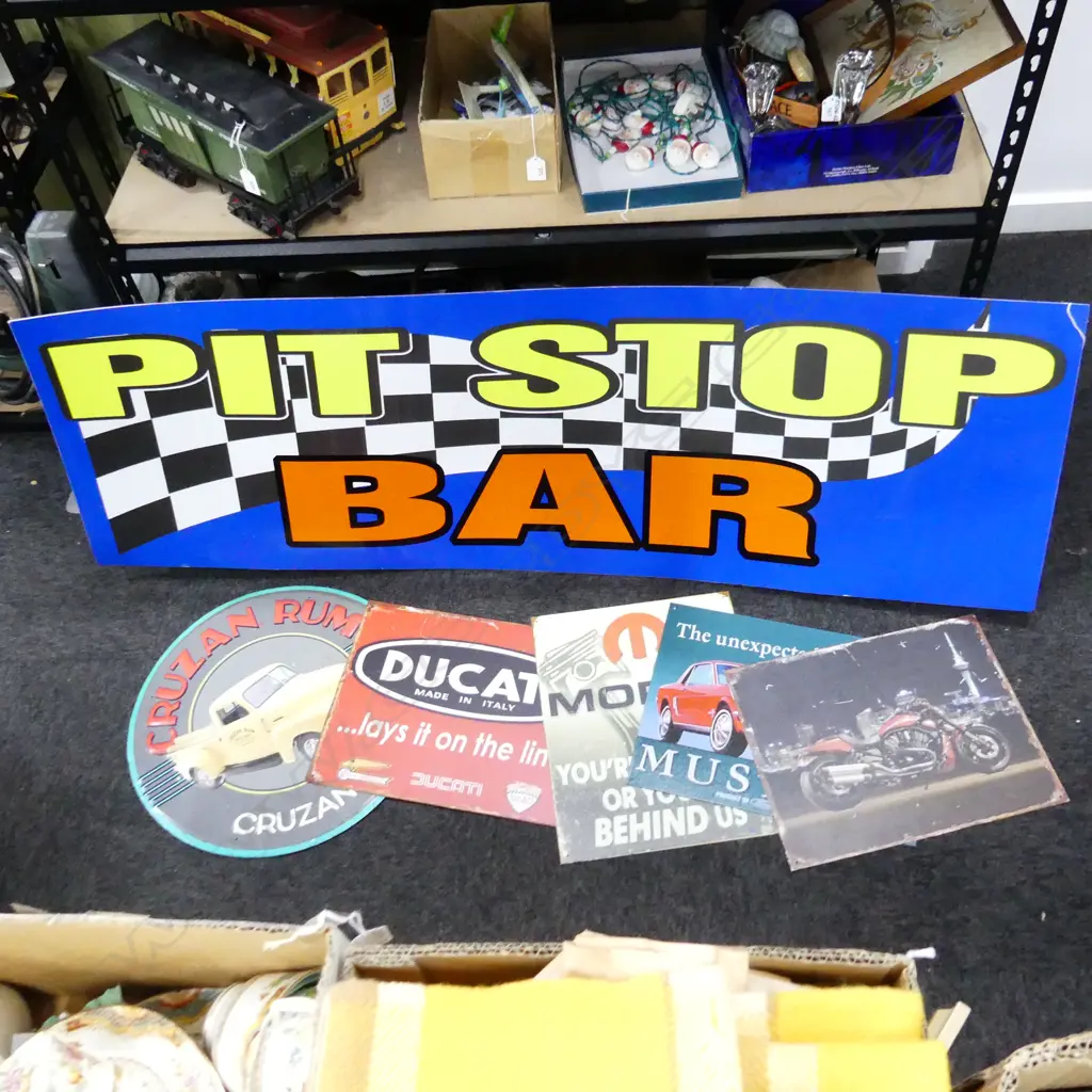 PIT STOP BAR SIGN + 5X AUTOMOTIVE TIN SIGNS W500-1500MM Image 1++
