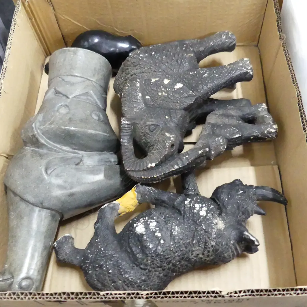 BOX ASST CARVED AFRICAN STONE ANIMALS [SHOWING AGE] Image 1++