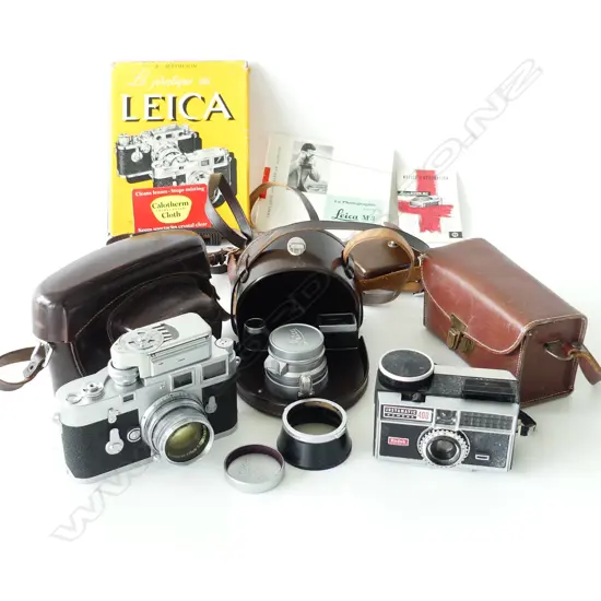LEICA SUMMICRON F=5 1:2 CAMERA + 35mm LENS, ASST. ACCESSORIES & CASES