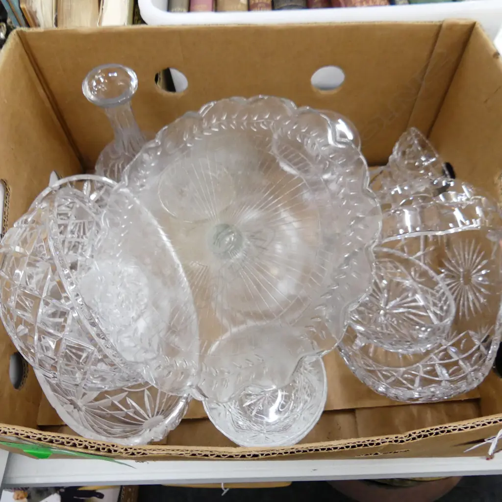 LARGE BOX LOT OF CRYSTAL TAZZA ETC.  Image 1++