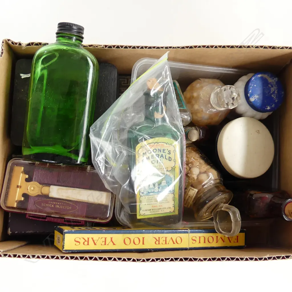 BOX COLLECTABLE SMALLS: MINI BOTTLES PERFUME ETC + SHAVING GEAR + BOXED PENCILS ETC Image 1++