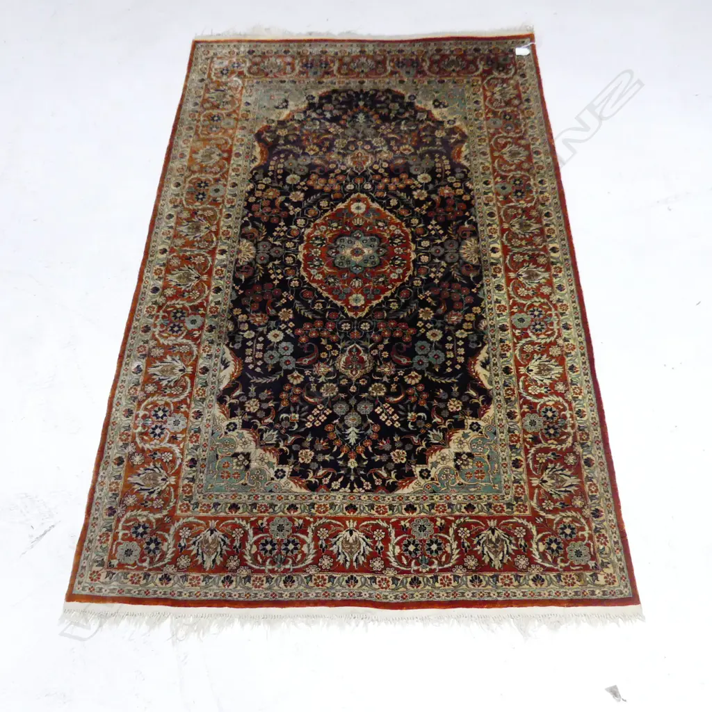 HAND KNOTTED SILK RUG; ORANGE / BLUE 1550x940mm Image 1++