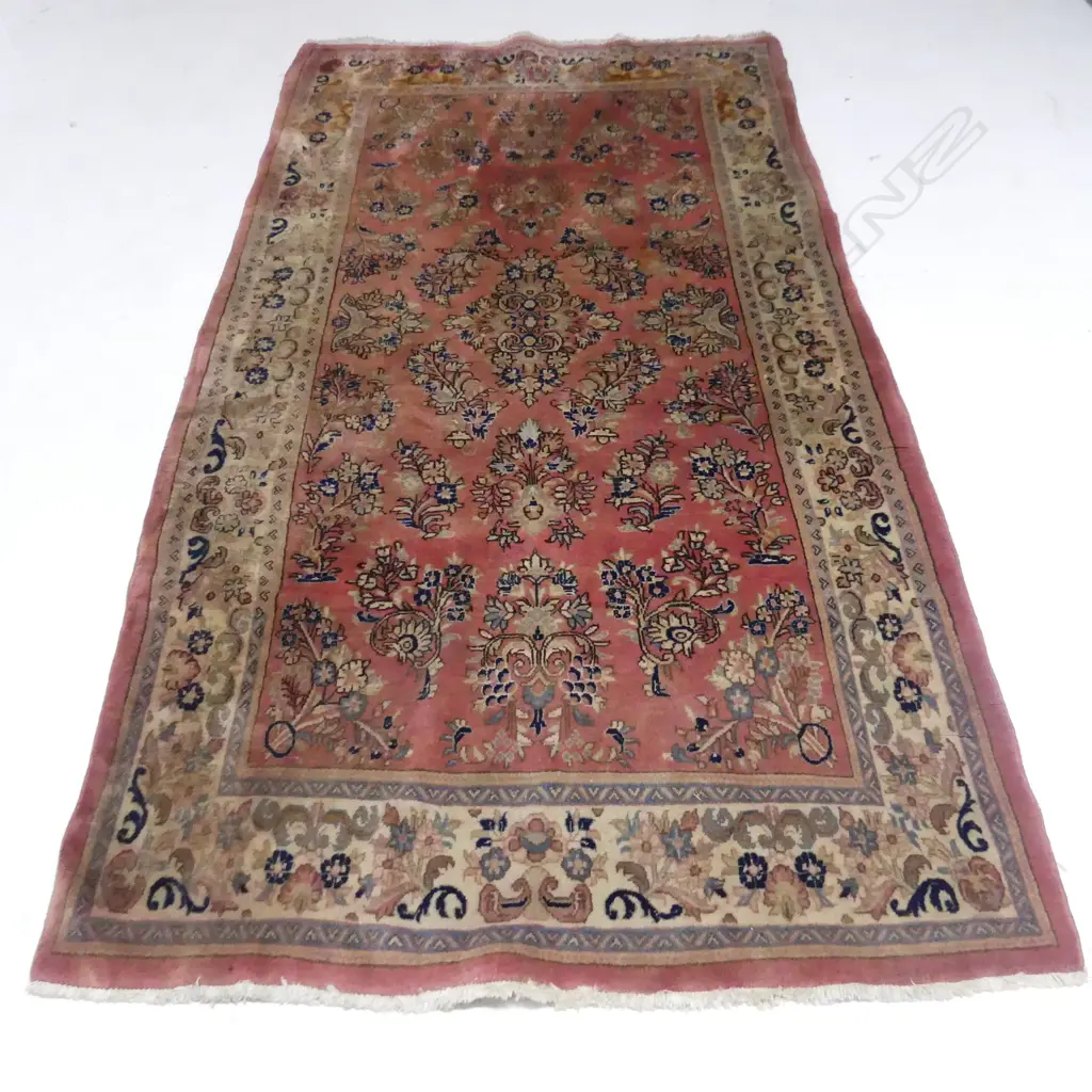 VINTAGE HAND KNOTTED PERSIAN RUG PINK & BLUE TONES L2M500MM W1M135MM Image 1++