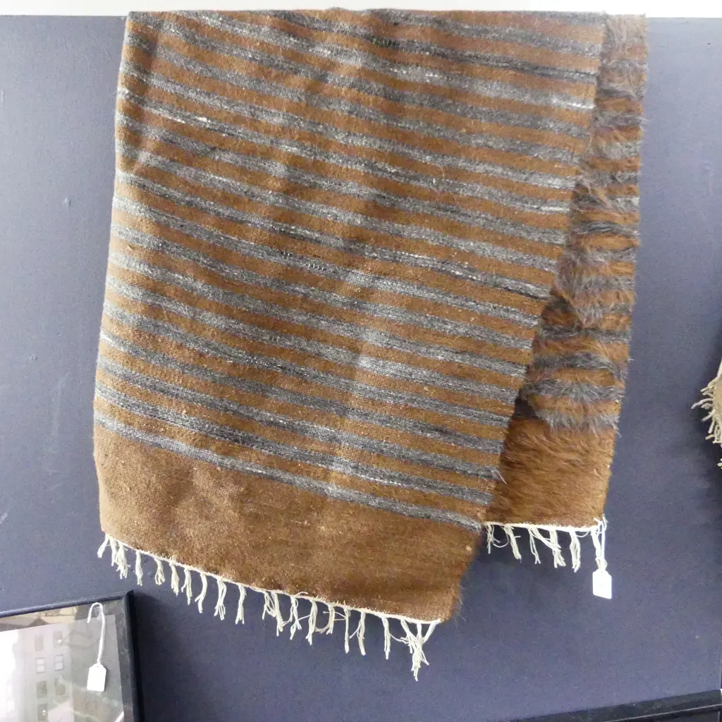 LG VINTAGE TURKISH STRIPED RUG; BROWN MOHAIR ON COTTON 1900x1350mm Image 1++