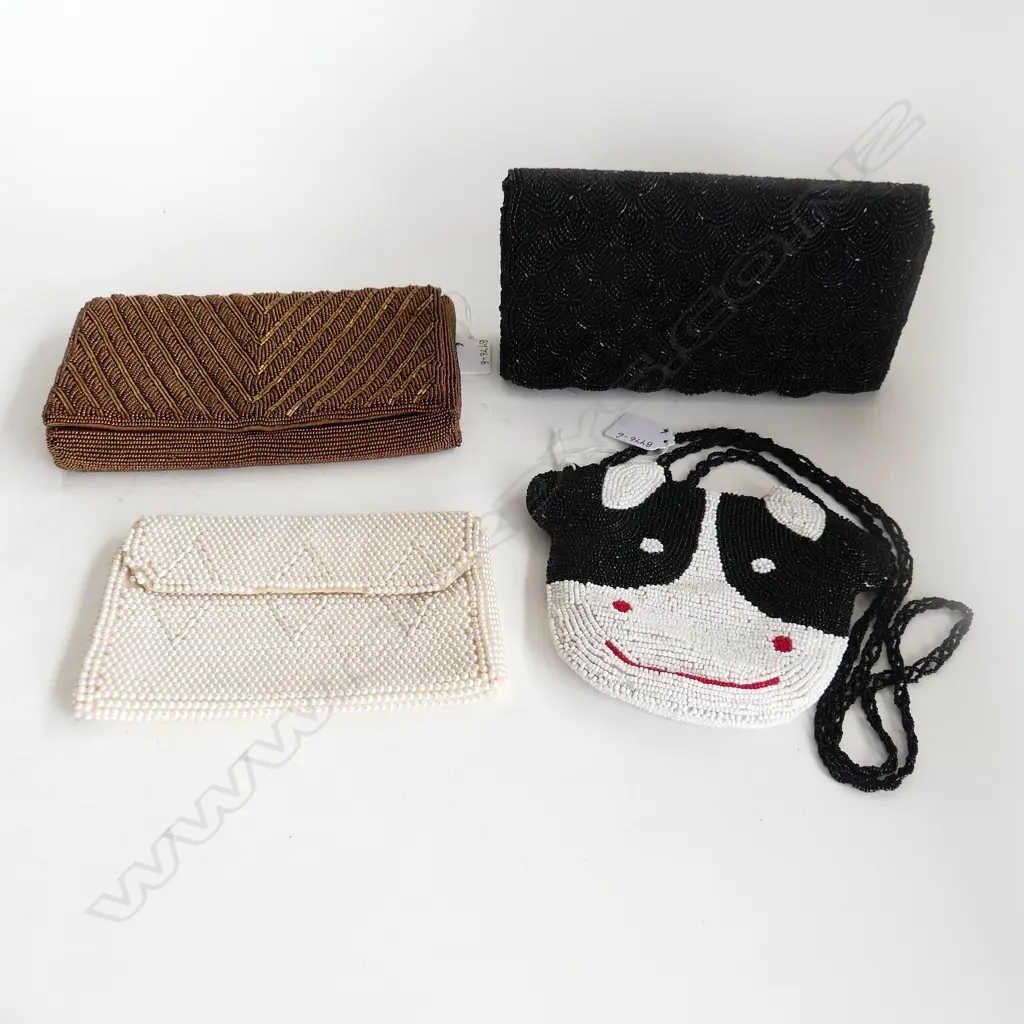THREE BEADED CLUTCH PURSES AND A BEADED COW SHOULDER BAG Image 1++