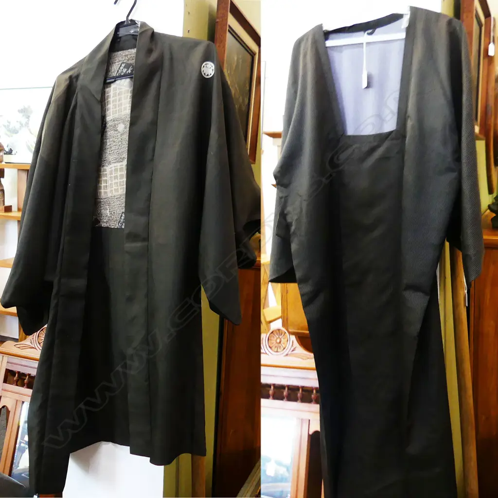 2 JAPANESE JACKETS. MENS HAORI & WOMENS SILK MICHIYUKI  (SQUARE NECK) WITH SILK LINING.  Image 1++