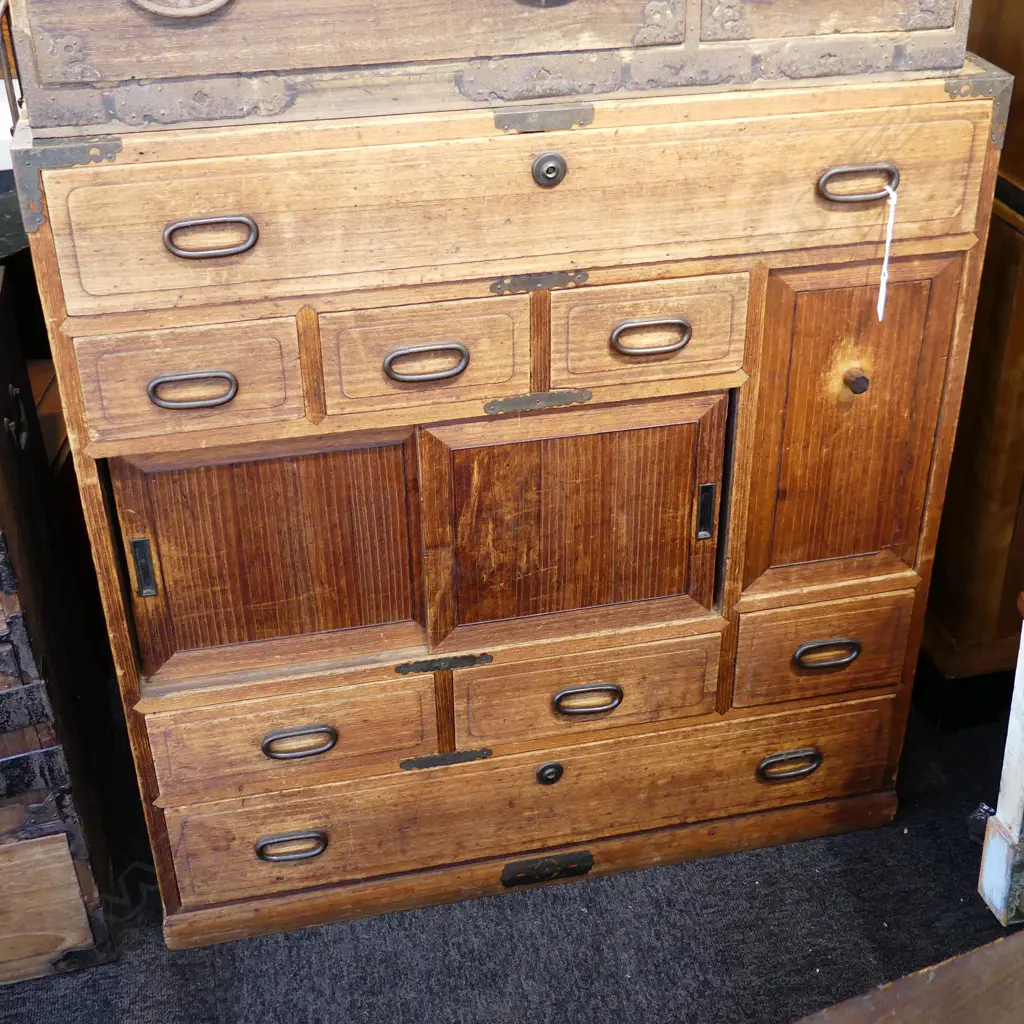 OLD JAPANESE CABINET. 8 drawers 3 doors. H.830mm Image 1++