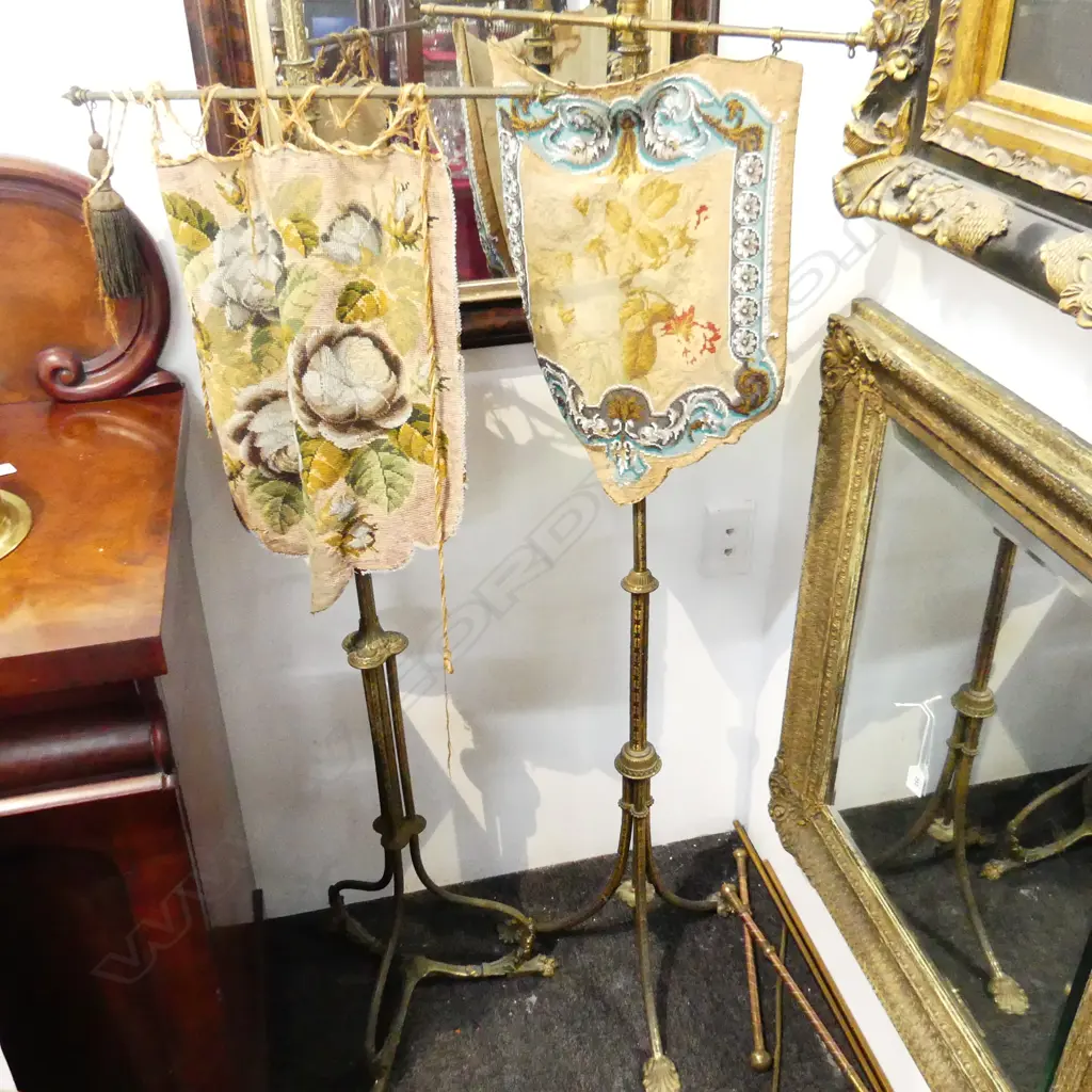 2 VICTORIAN GILT METAL POLE SCREENS H.510mm Image 1++