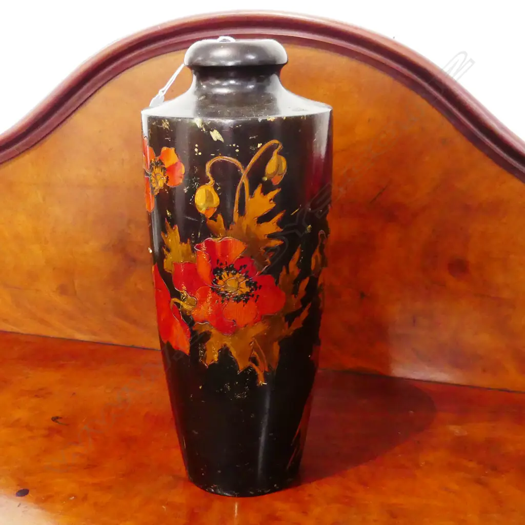 TALL POKERWORK VASE FLORAL DECOR H.470mm AND OLD PRINTERS  TRAY  Image 1++