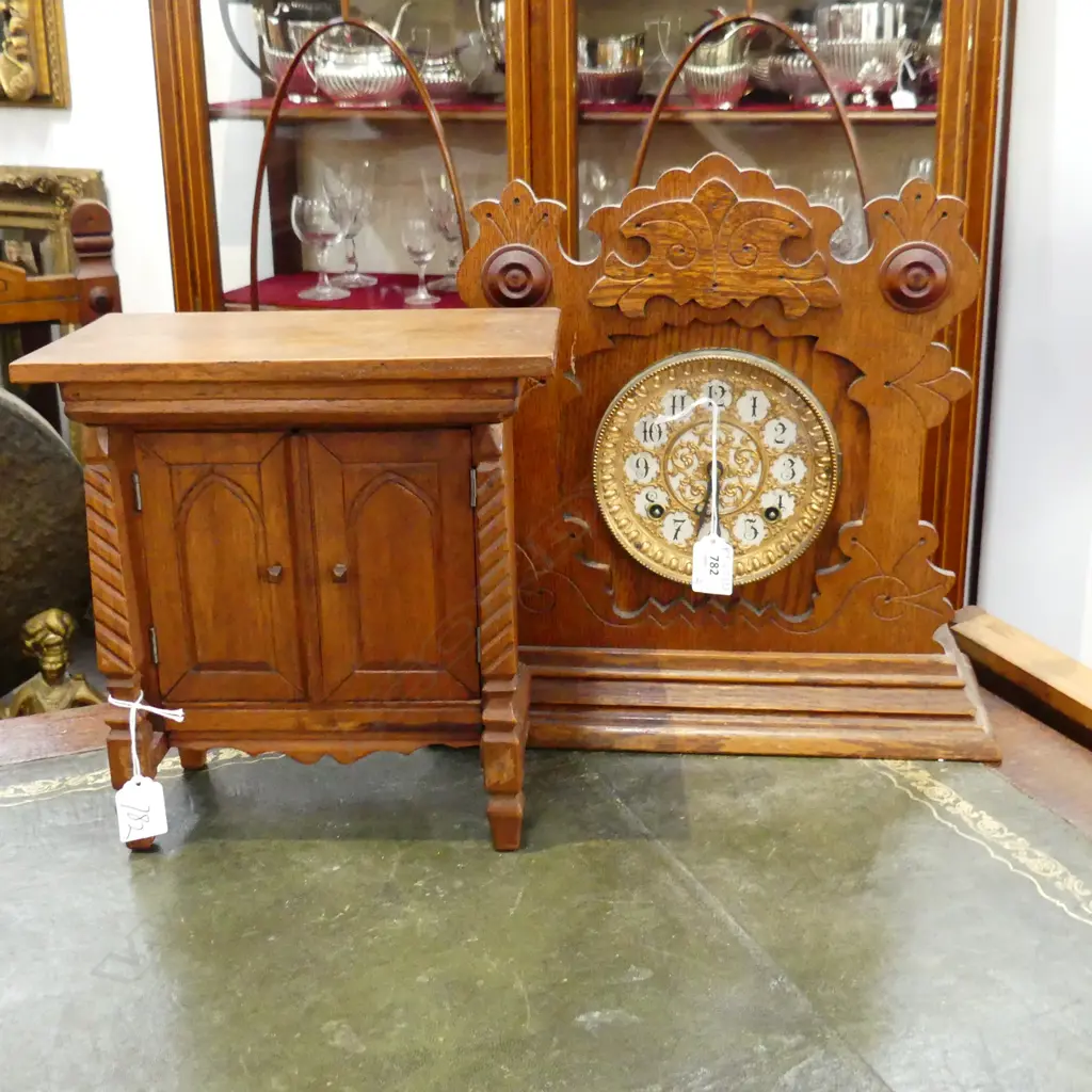 ANSONIA GINGER BREAD CLOCK H.350mm + SMALL WOODEN CABINET H.270mm Image 1++