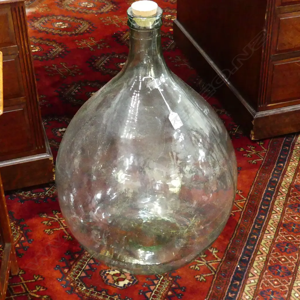LARGE DEMIJOHN. CLEAR GLASS. CORK OPENING STOPPER. 400X700mm Image 1++