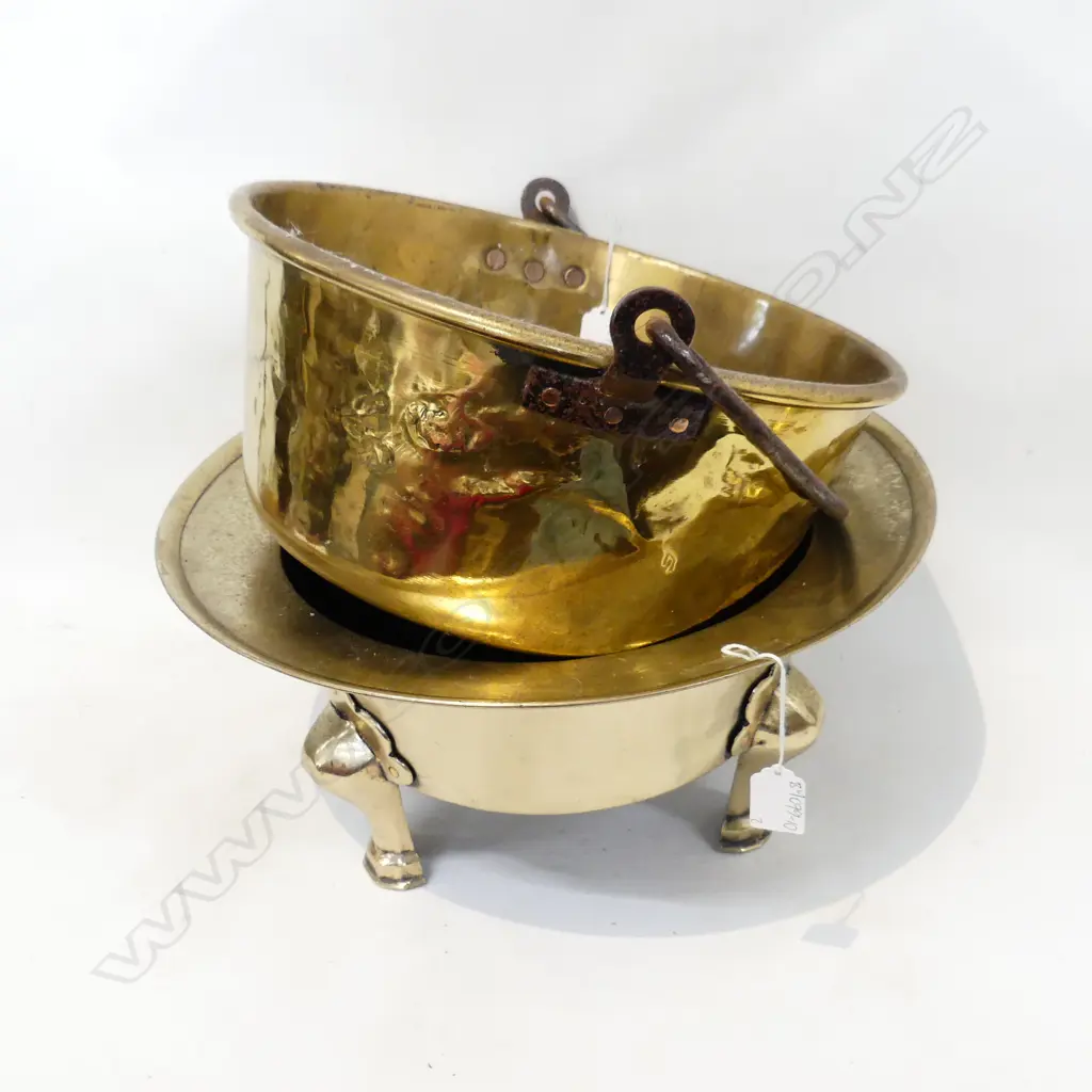 THREE FOOTED CHINESE BRASS JARDINIERE WITH FLARED RIM 410X210mm & BRASS JAMPAN 350X150mm Image 1++
