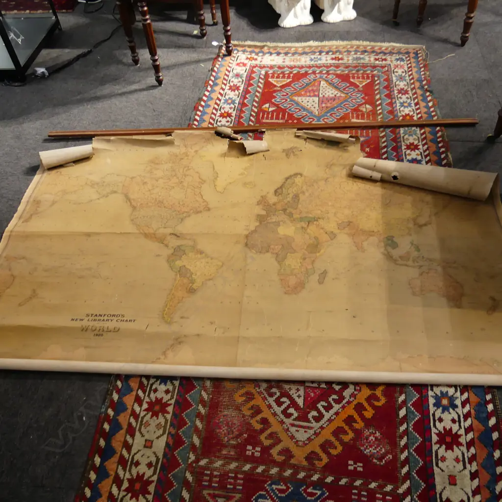STANFORDS NEW LIBRARY CHART OF THE WORLD 1920 - SOME WEAR Image 1++