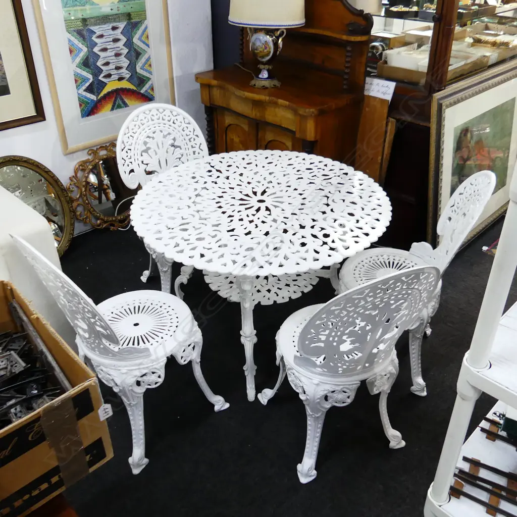 PATIO TABLE WITH 4 CAST-IRON CHAIRS, 1000MM ACROSS TOP Image 1++