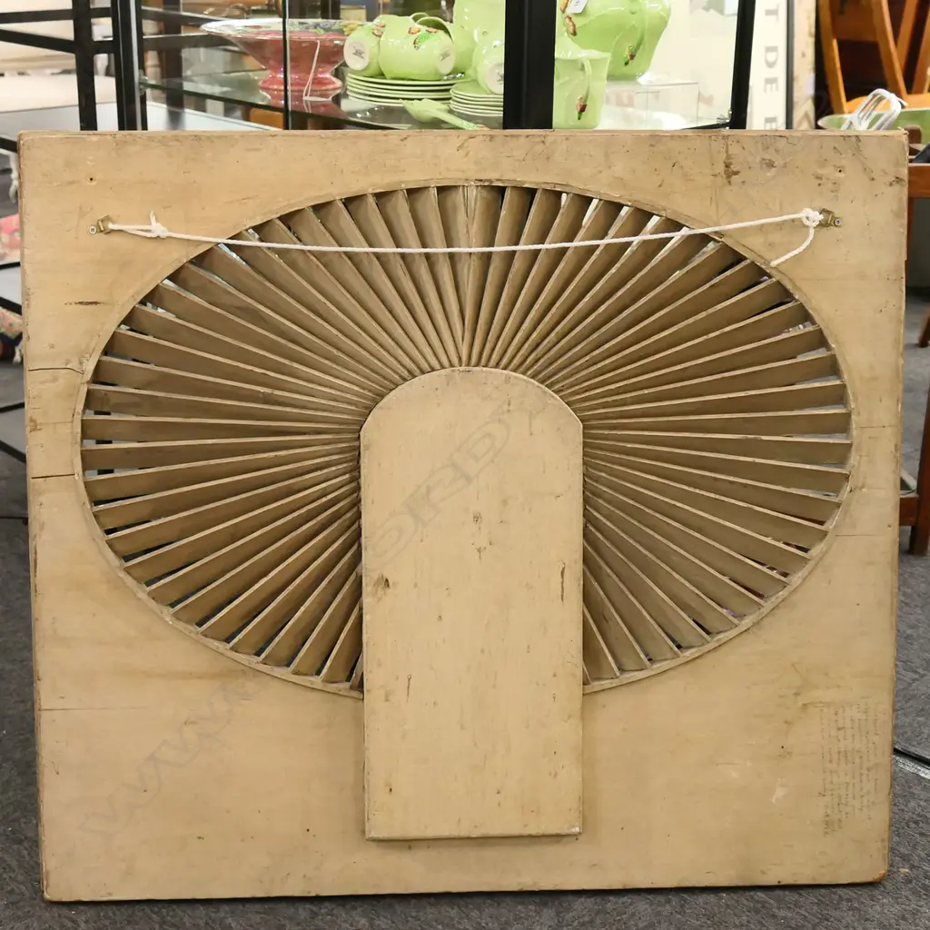 LGE WOODEN 'FIREBOARD' DEDICATION TO THE REVERSE 'FROM THE HOUSE OF NATHANIEL WEST .1824'. FAN SHAPED VENTS . 910X800mm Image 1++