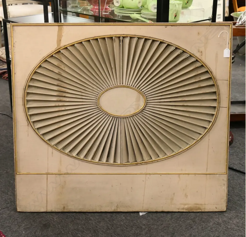 LGE WOODEN 'FIREBOARD' DEDICATION TO THE REVERSE 'FROM THE HOUSE OF NATHANIEL WEST .1824'. FAN SHAPED VENTS . 910X800mm Image 1++