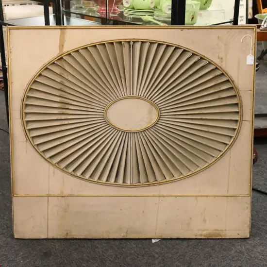 LGE WOODEN 'FIREBOARD' DEDICATION TO THE REVERSE 'FROM THE HOUSE OF NATHANIEL WEST .1824'. FAN SHAPED VENTS . 910X800mm