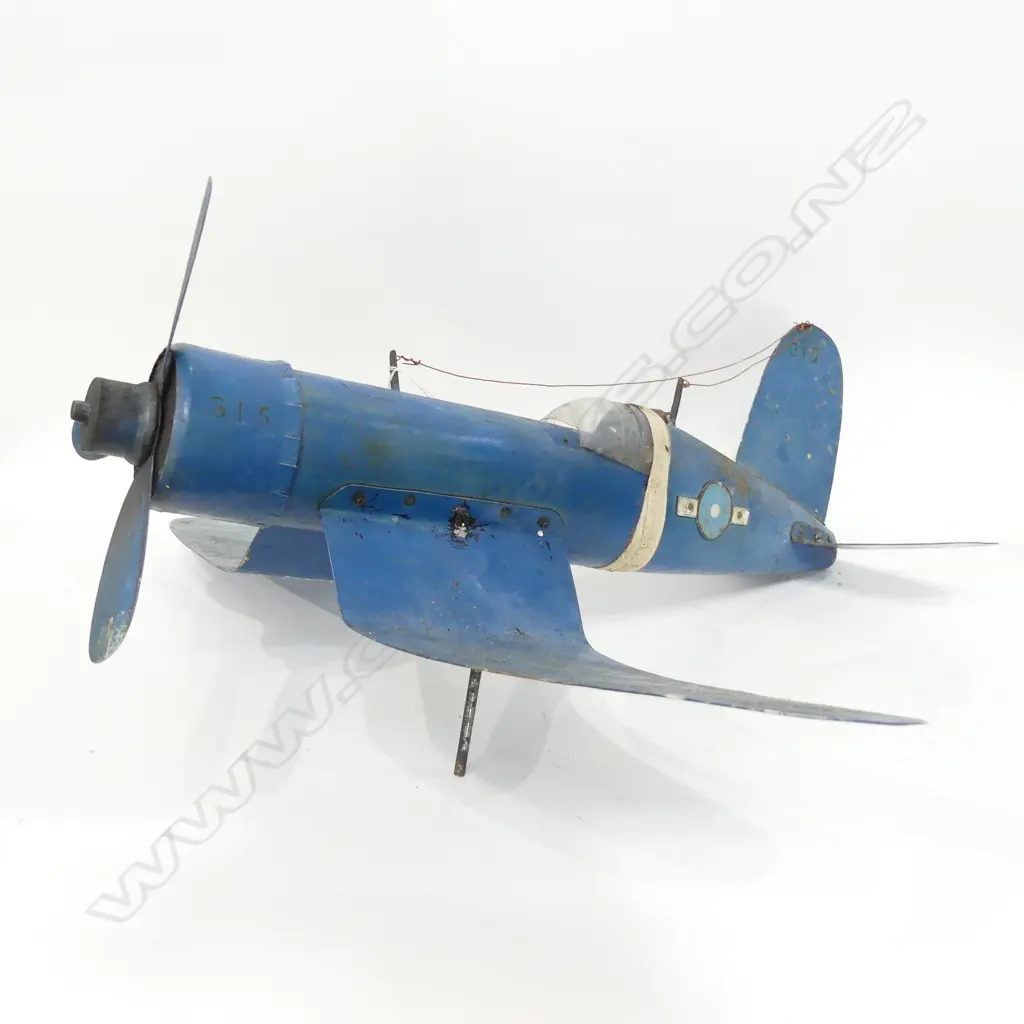 NZ RAF F4U CORSAIR AIRCRAFT WEATHER VAIN/MODEL blue PLANE on old chrome stand Image 1++
