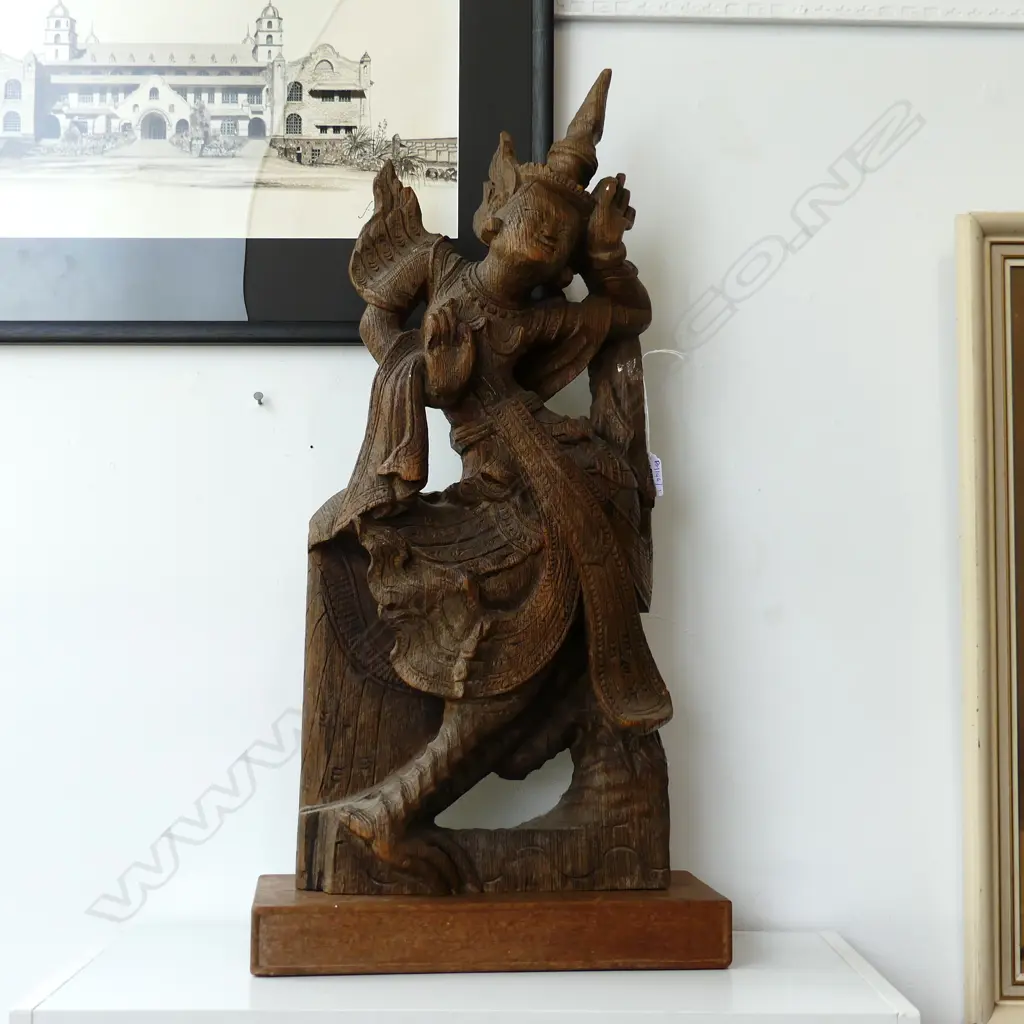 CARVED WOODEN THAI FIGURE ON STAND H.710mm Image 1++