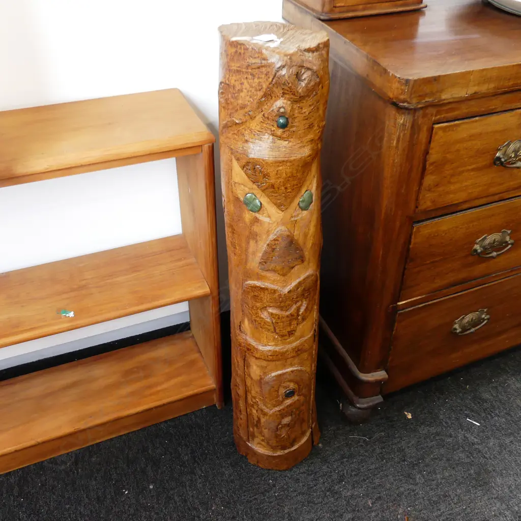 CARVED MAORI TOTEM TREE TRUNK H.910mm Image 1++