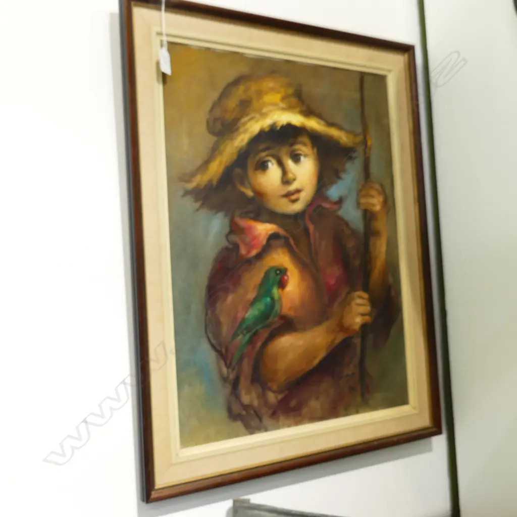 4 ARTWORKS; 3 OIL ON CANVAS VILLAGE SCENES 295x220mm + SIGNED BOY PORTRAIT 590x445mm Image 1++