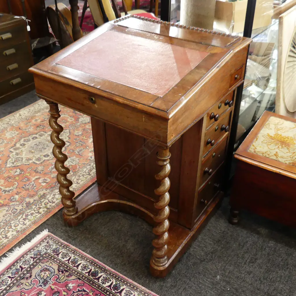 LATE VICTORIAN DAVENPORT . 4 DRAWER BARLEY TWIST SUPPORTS. 550X550X770mm Image 1++