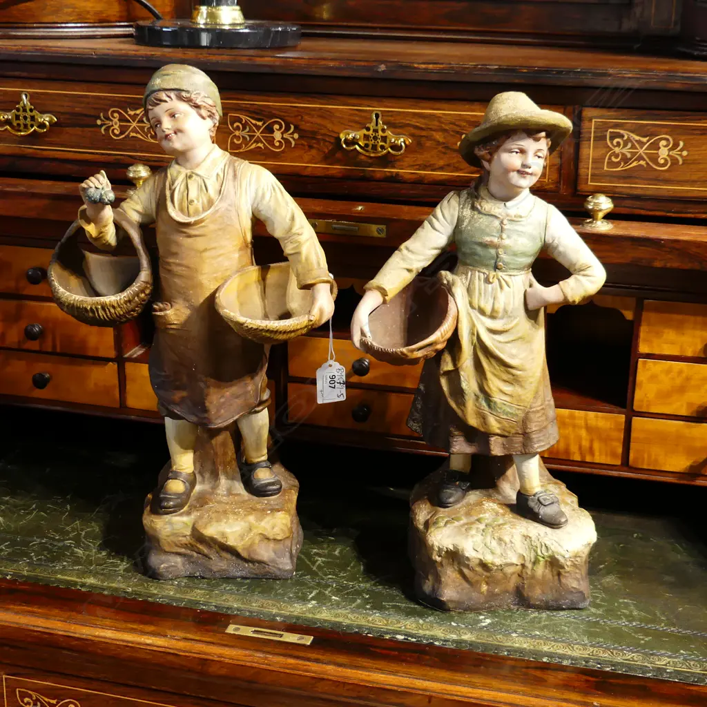 PAIR MALE FEMALE PEASANT  FIGURINES CZECH AMPHORA . H.420mm Image 1++