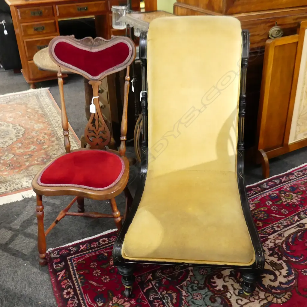 2 EDWARDIAN CHAIRS; SLIPPER & OTHER Image 1++