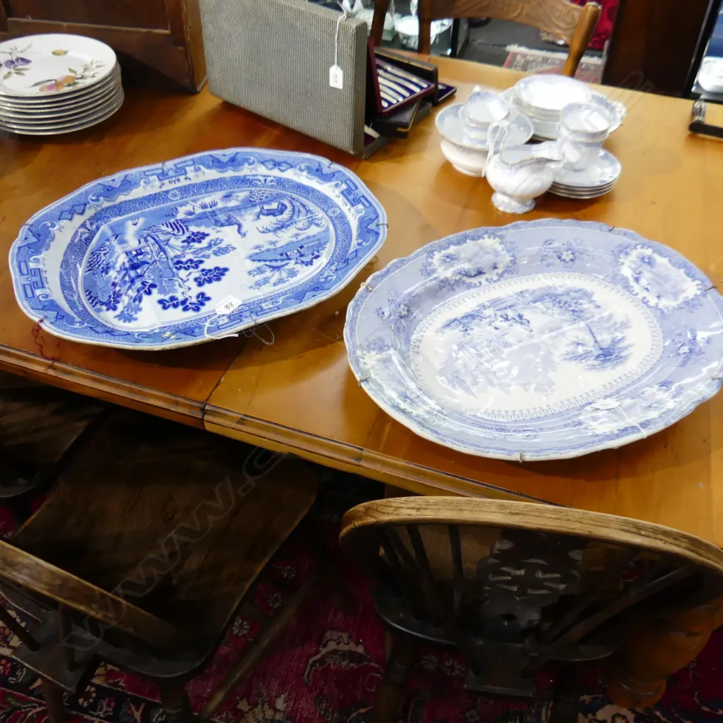 2 LG LATE 19thC MEAT PLATTERS 410x510mm FAULTS old repair now crazing/peeling Image 1++