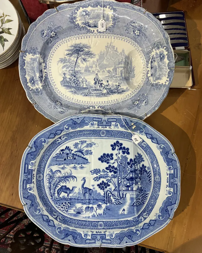 2 LG LATE 19thC MEAT PLATTERS 410x510mm FAULTS old repair now crazing/peeling Image 1++
