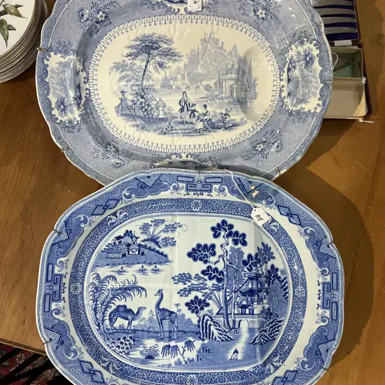 2 LG LATE 19thC MEAT PLATTERS 410x510mm FAULTS old repair now crazing/peeling