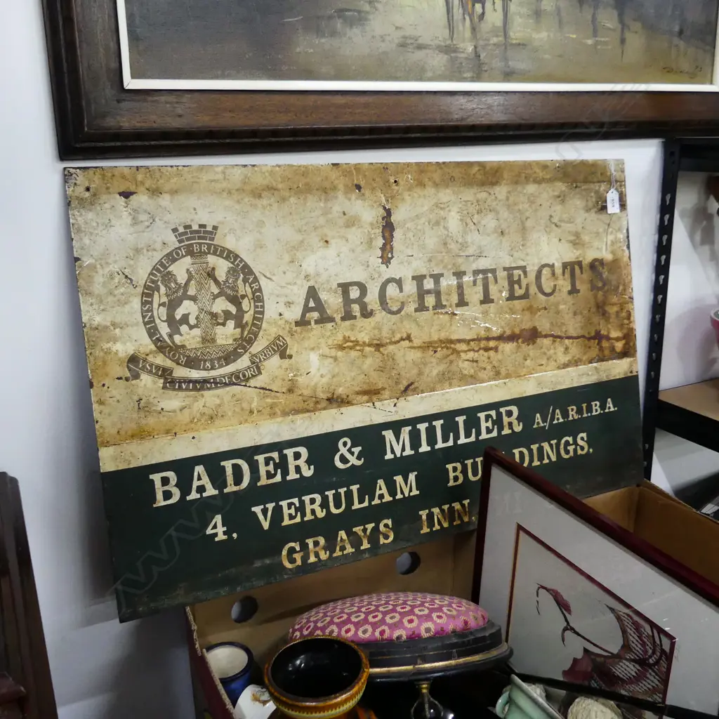 VINTAGE BADER & MILLER ARCHITECTS OF LONDON SIGN 810X510MM Image 1++