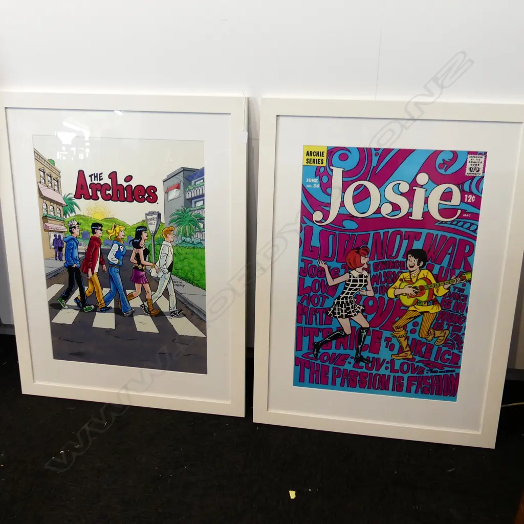 2 LG FRAMED COMIC PRINTS; JOSIE & ARCHIE 740x490mm Image 1++