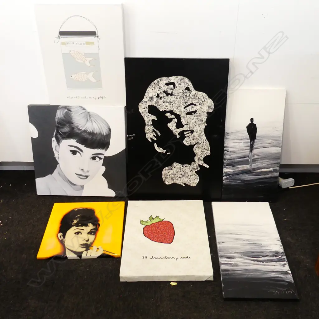 BOX LOT ASST. CANVAS ARTWORKS Image 1++