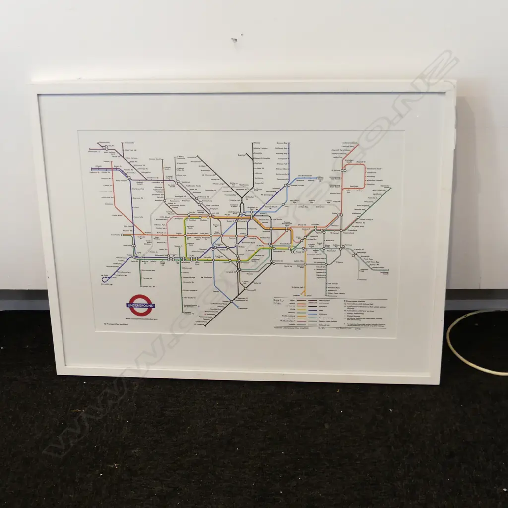 2 ARTWORKS; TRAIN ON PERSPEX, AUCKLAND UNDERGROUND MAP 430x630mm Image 1++