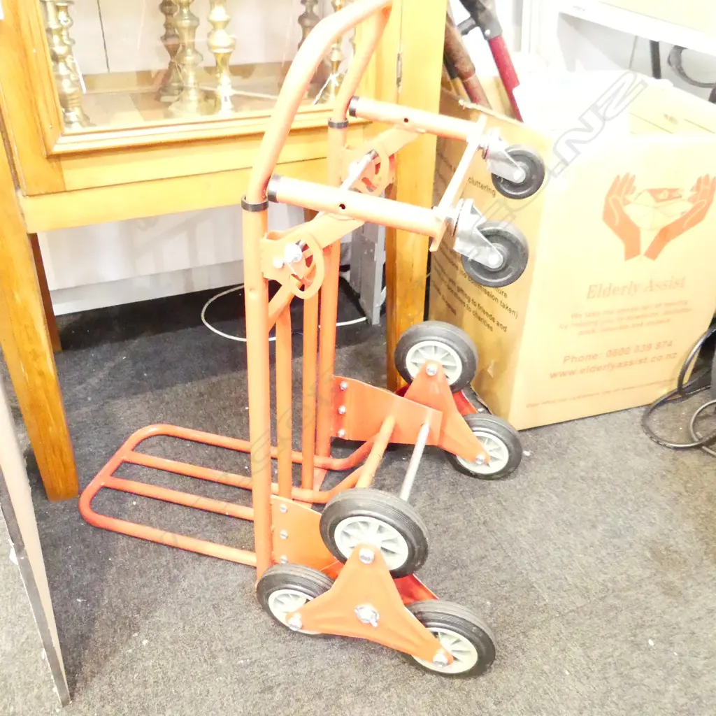 RED METAL 3 WHEEL STAIRS TROLLEY Image 1++