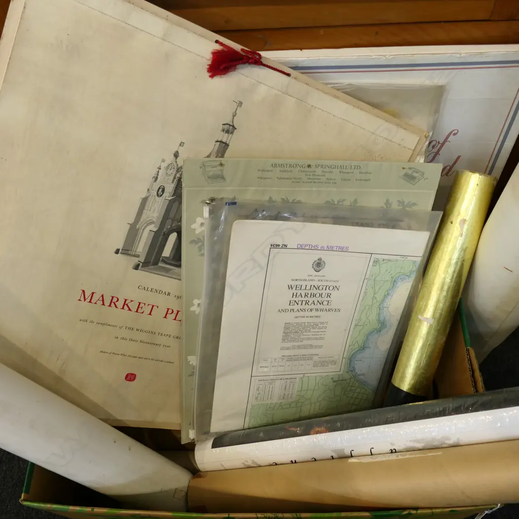 BOX LOT CHARTS CALENDERS & UNFRAMED PRINTS Image 1++