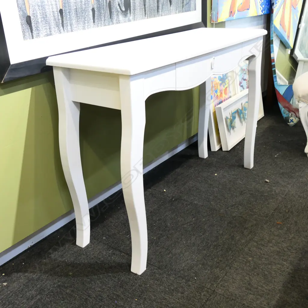 WHITE PAINTED REFECTORY HALL TABLE. SINGLE FRIEZE DRAWER. 1150X380X800mm Image 1++