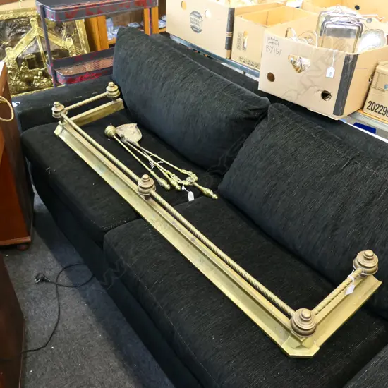 4 PCS, BRASS FIRE FENDER & SET 3 BRASS FIRE TOOLS