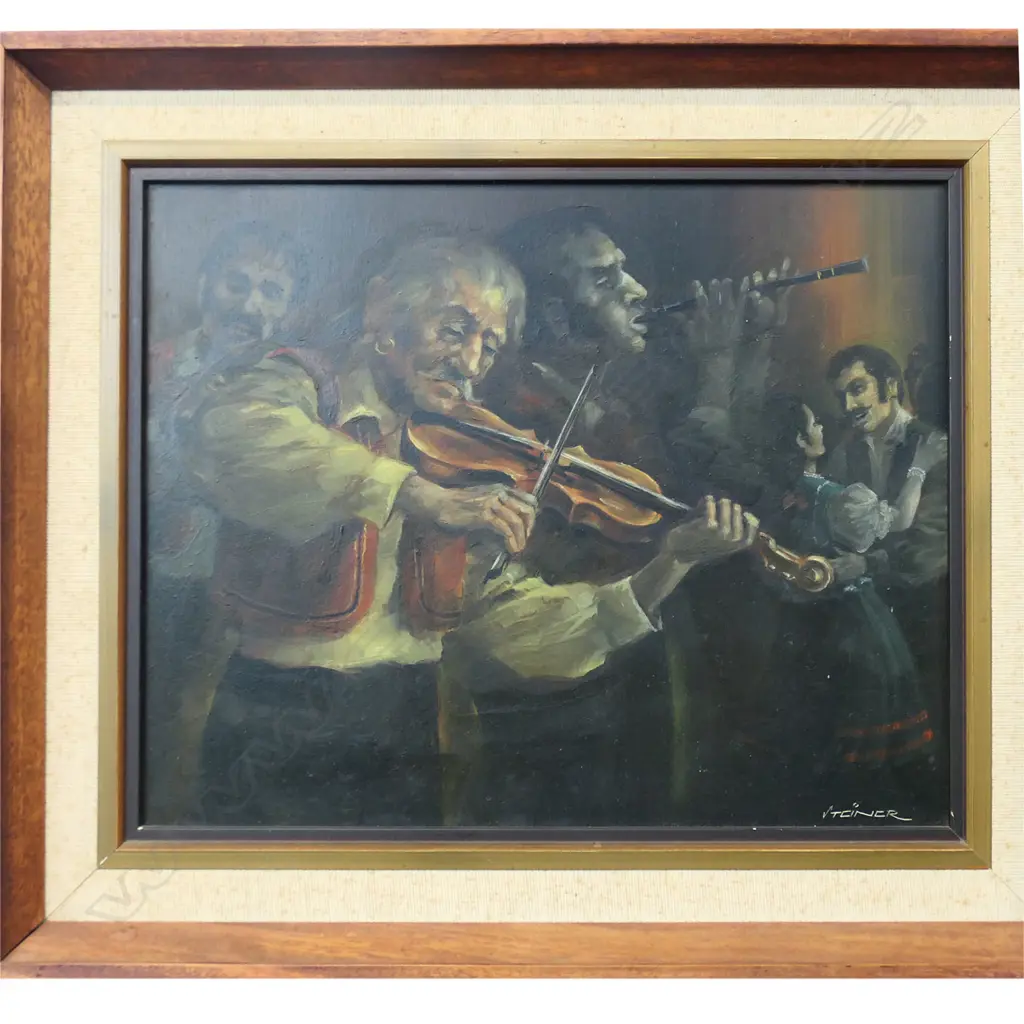 GYPSY MUSICIANS IN CONCERT ERWIN R. STIENER OIL ON BOARD 290X350MM Image 1++
