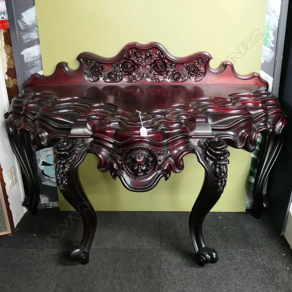 HAND CARVED STAINED KAURI HALL TABLE 1600x700x1040mm Image 1++