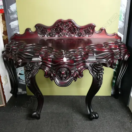 HAND CARVED STAINED KAURI HALL TABLE 1600x700x1040mm